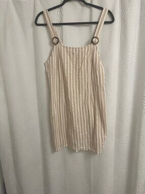 Beige & White Striped Linen-Blend Sundress with Ring Straps